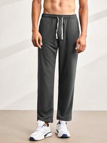 Driftmere 1pc Men's Drawstring Waist Loose Wide Leg Casual Sweatpants, Suitable For Autumn/Winter Spring Sports - Dark Grey - View 6