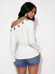 Normani Women's Sexy Street Style Asymmetric Neck Ruched Top - Black - View 2