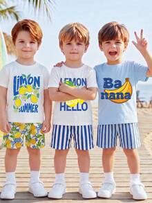 Randomly Ships 3 Of 5,Letter Print Crew Neck Short Sleeve Top And Matching Print Shorts Outfit Set For Outdoor Activities,School Clothes - Multicolor - View 3