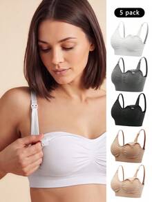 SHEIN Maternity 5pack Solid Ruched Nursing Bra For Mother - Multicolor - View 1