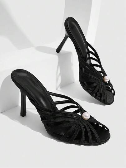 CUCCOO SZL Women's Summer High-Heeled Sandals 9.8CM Round Toe Open-Toed Kitten Heel Hollow Cross Word With Sexy Versatile Elegant Stiletto Heels For Daily Commute