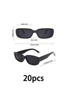 20-Pair Set Of Women's Vintage Small Rectangular Glasses, Thick-Framed Square Party Glasses, Bulk Pack, Suitable For Women And Girls - Black 20 - View 8