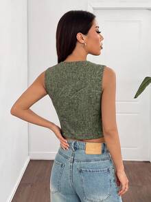 SHEIN EZwear 女款春季新款杏色編織薄款西裝外套，秋冬穿搭 - 軍綠色 - 查看 2