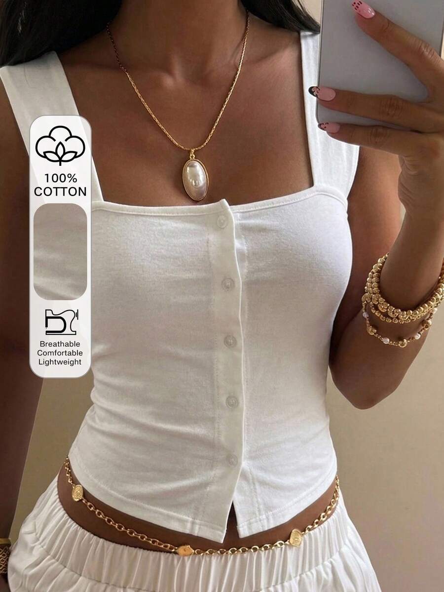 DAZY 女款純色修身百搭休閒上衣 - 白色 - 查看 1