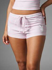 Missguided x Playboy Bunny Logo Striped Mini Shorts With Drawstring Waist Side Pockets And Signature Script Back Print Co-Ord Set - Multicolor - View 2