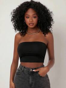 SHEIN BASICS 女款休閒百搭純色抹胸上衣 - 彩色 - 查看 5
