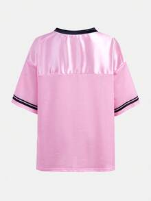 Girlism 女童 Y2K 风格 V 领休闲运动字母印花拼接宽松粉色卫衣 - 粉色 - 查看 2