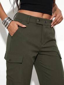 Normani Women's Solid Color Wide Leg Loose Casual Cargo Pants Work Everyday Date Olive Green Summer - Army Green - View 3