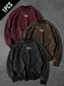 Sport MetroGents 男士休閒印花圓領長袖運動衛衣，適合日常穿著 - 黑色 - 查看 1