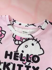 HELLO KITTY AND FRIENDS | SHEIN Gaun Kasual Lengan Pendek Leher Bulat Motif Kartun untuk Anak Perempuan - Berwarna merah muda - View 4