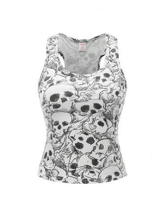 Grunge Punk Top con stampa a teschio, scolastico