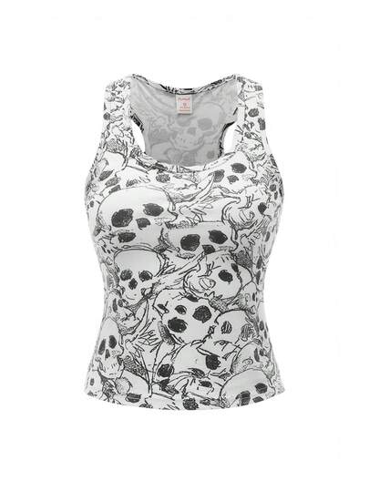Grunge Punk Skull Print Tank Top, School