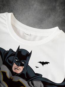 BATMAN X SHEIN 男婴卡通印花休闲百搭日常短袖上衣 - 白色 - 查看 3