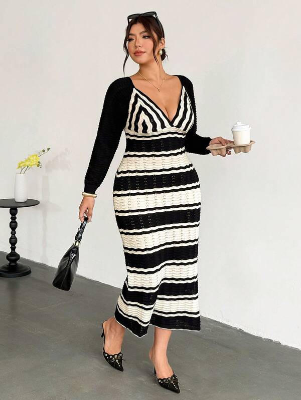 Firerie Plus Size Colorblock Striped Knit Dress