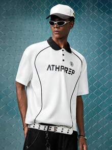EVRINFINITE Men's Printed Relaxed Fit Short Sleeve Knit Polo Shirt, School, Streetwear Essentials - White - View 1