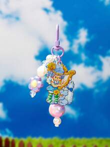 Strawberry Shortcake X SHEIN 1PC Purple Cartoon Flower Pearl Short Chain Car Keychain Pendant Bag Decoration - Multicolor - View 2