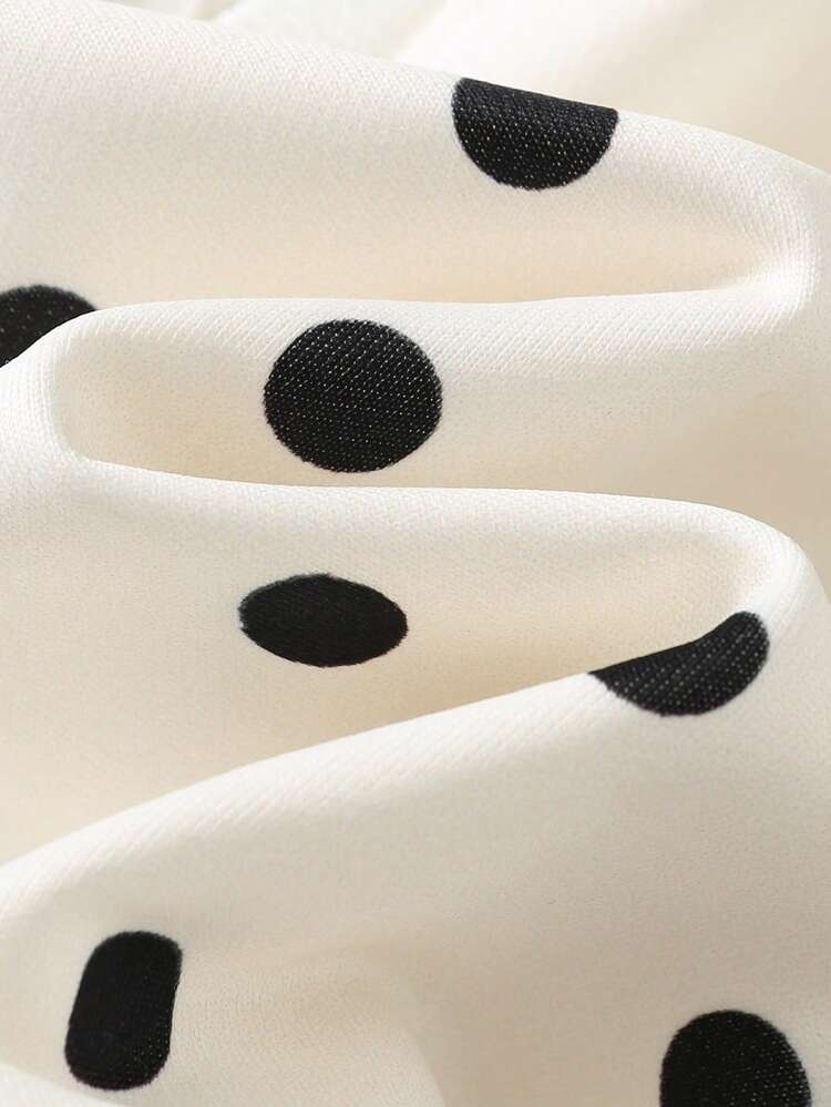 Cozy Pixies Baby Girl Polka Dot Contrast Color 3D Bow Round Neck Long Sleeve Pullover Sweatshirt - Black and White - View 7