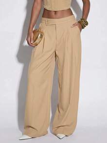 Normani Women's Fashion Versatile Commute Solid Color Wide Leg Long Pants - Apricot - View 1