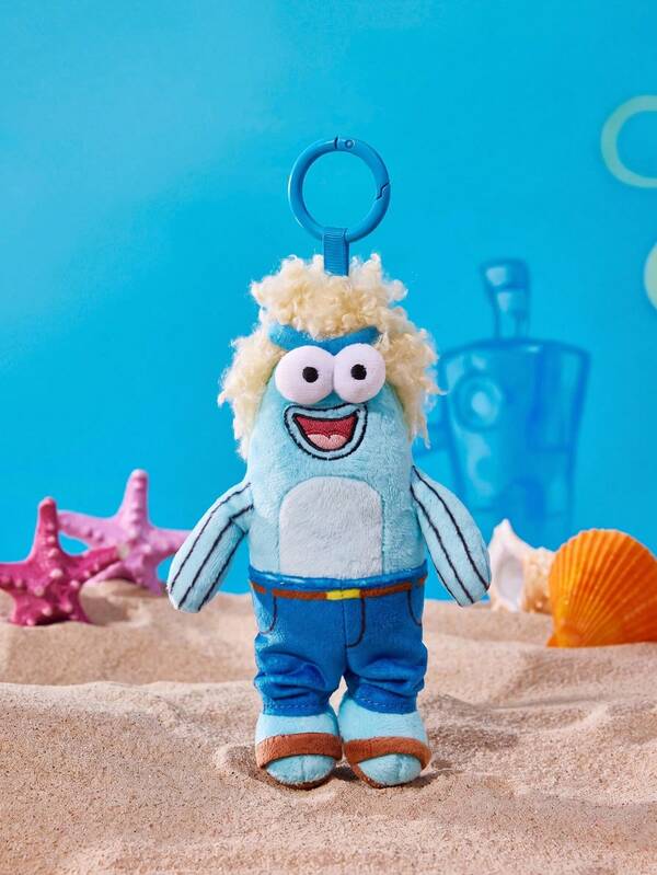 SpongeBob SquarePants | POKOJA LAND 1個 X POKOJA LAND 3D 絨毛吊飾鑰匙圈，藍色爆炸頭魚形，趣味瘋狂設計，可掛在包包、鑰匙、書包上，生日或週年紀念的幽默禮物
