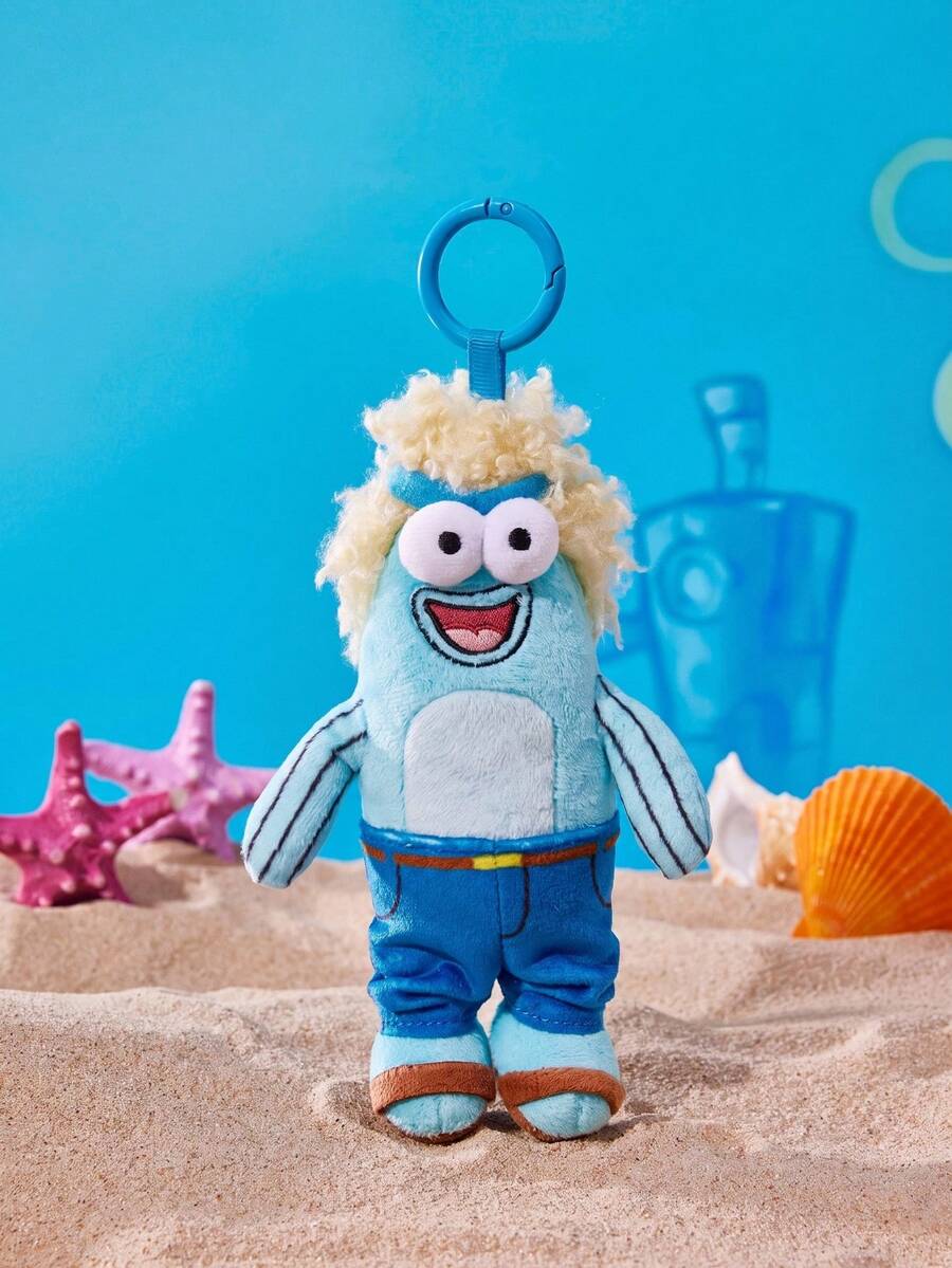 SpongeBob SquarePants | POKOJA LAND 1個 X POKOJA LAND 3D 絨毛吊飾鑰匙圈,藍色爆炸頭魚形,趣味瘋狂設計,可掛在包包、鑰匙、書包上,生日或週年紀念的幽默禮物 - 藍色 - 查看 1