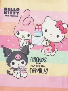 HELLO KITTY AND FRIENDS | SHEIN 女童字母卡通印花圓領短袖上衣與短褲休閒居家睡衣套裝 - 黃色 - 查看 4