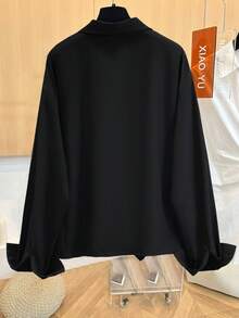 GlowEve CURVE Plus Size Women's V-Neck Pleated Fashion Blouse Fall - Black - View 2