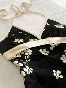 IslaSuriya Women's Elegant Floral Print Spaghetti Strap Camisole For Summer - White - View 3