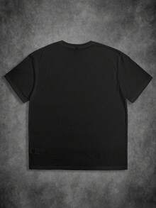 BATMAN X SHEIN Camiseta de manga corta de cuello redondo con estampado de murciélago de color contrastante, casual para hombre, verano - Blanco - Ver 2