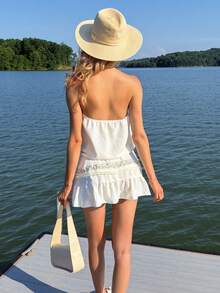 Sydney Algeri Women Sequin Decor Strapless Mini Dress Elegant Summer - Apricot - View 2