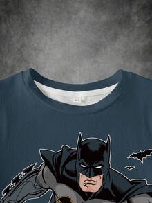 BATMAN X SHEIN Tween Boy Cartoon Pattern Print Cute Crew Neck Short Sleeve T-Shirt - White - View 4