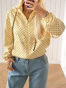 SHEIN EZwear 女款波點圖案長袖拉鍊連帽外套 - 黑與白 - 查看 5