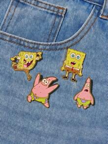 SpongeBob SquarePants | Joivida 2件組可愛卡通角色金屬徽章套組，適合裝飾衣物、包包、背包，男女皆宜，情人節、母親節、生日或週年紀念的甜蜜禮物 - 2pcs - 查看 7