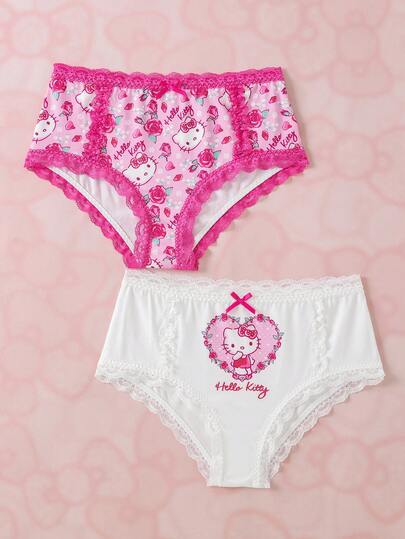 HELLO KITTY AND FRIENDS | SHEIN Women's Cute Lace Patchwork Cartoon Print Triangle Panties