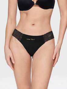 Bonmuse European And American Sexy Ice Silk Lace Patchwork Solid Color Women's Triangle Panties - Black - View 3