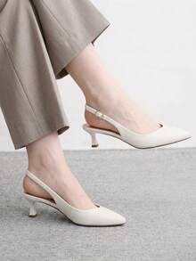 CUCCOO BIZCHIC Women's Black Pointed Toe Kitten Heel Sexy Fashion Backstrap High Heel Pumps, Versatile For Daily Commute, Casual, Work For Christmas - White - View 1