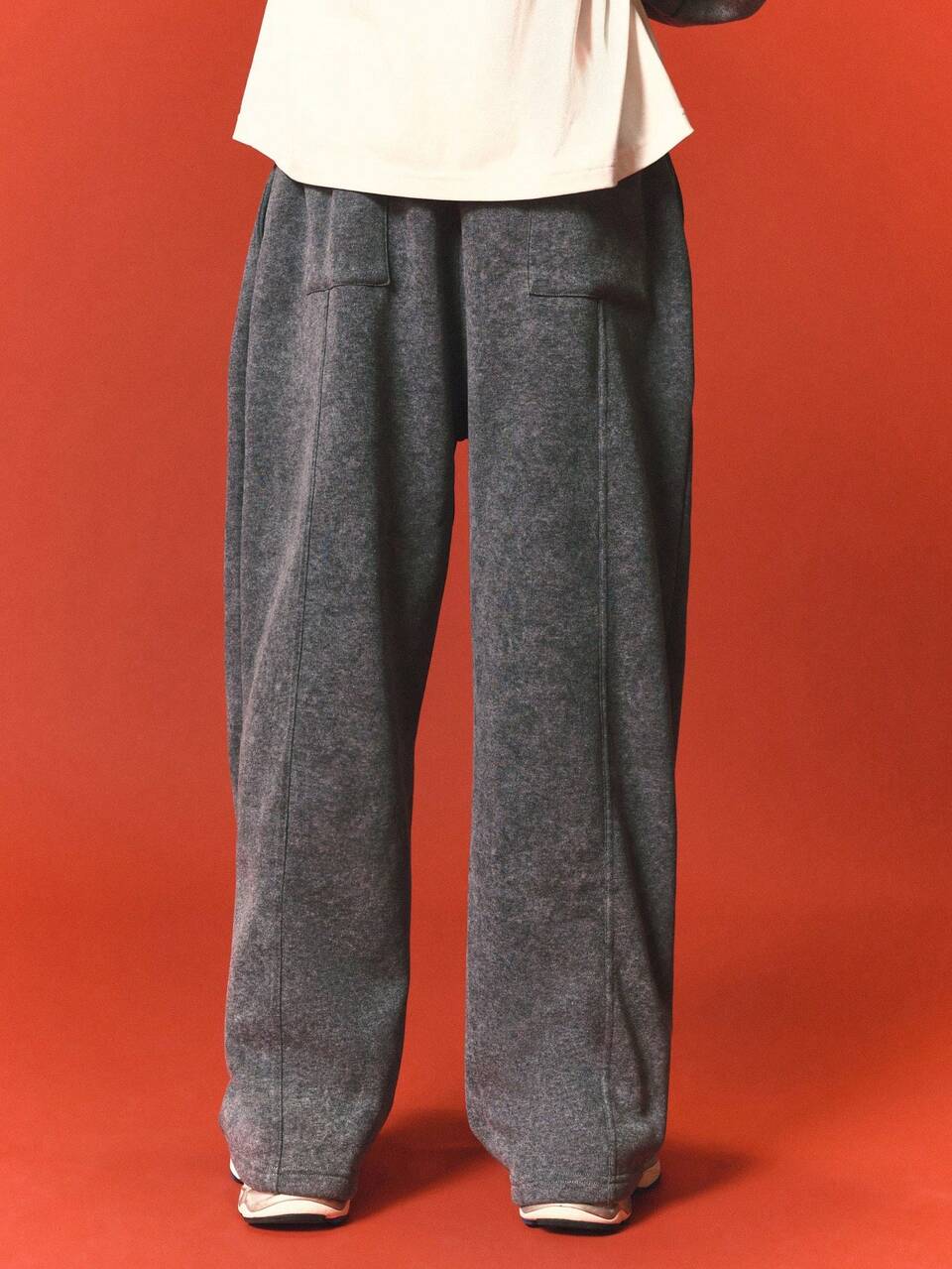 Pantaloni della tuta in pile lavato con vestibilità ampia, vita elastica e gamba larga, pantaloni casual streetwear