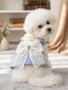 PETSIN 1pc Cat And Dog Universal Clothing, Pearl Lace Collar Princess Style Cat And Dog Dress, Suitable For Pet Birthday Parties, Owner Wedding Matching Outfits, Light Luxury Socialite Style Pet Photos - Blue - View 4