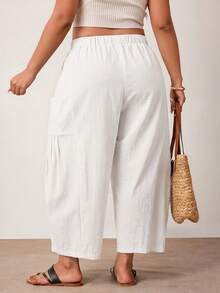 Enliva Plus Size Loose Fit Drawstring Casual Cropped Pants Fall - White - View 3
