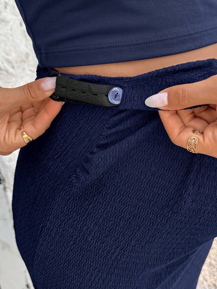 SHEIN Maternity Adjustable Waist Fashion Pleated Side Slit Skirt Fall - Navy Blue - View 5