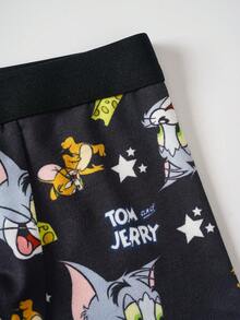 TOM & JERRY X SHEIN Young Boy Cartoon Print Casual Boxer Briefs - Black - View 4