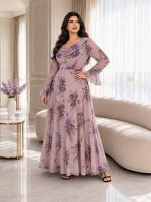 Modelyn Plus Size Elegant Party Floral Print Dress - Multicolor - View 6