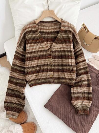 CovetEZ Cardigan Kasual Serbaguna untuk Wanita Ukuran Plus dengan Motif Garis dan Blok Warna, Cocok untuk Penggunaan Sehari-hari