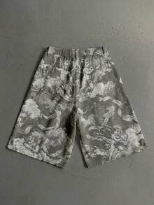Vyqestra Streetwear Loose Washed Little Angel Ribbon Print 5-Inch Denim Shorts - Multicolor - View 4