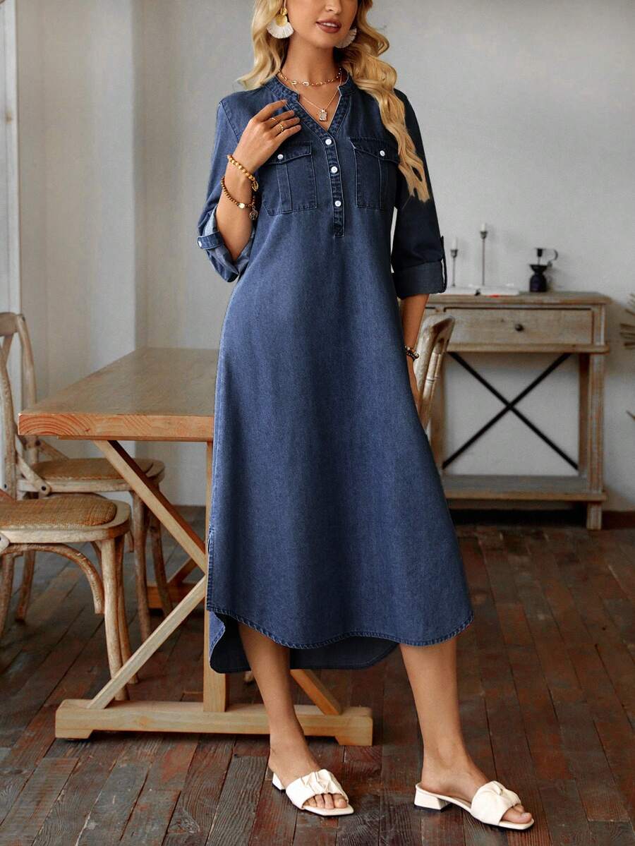 EMERY ROSE Của phụ nữ Cổ áo có khía Đã bỏ túi Giải trí Đầm Denim - Rửa tối - Xem 1
