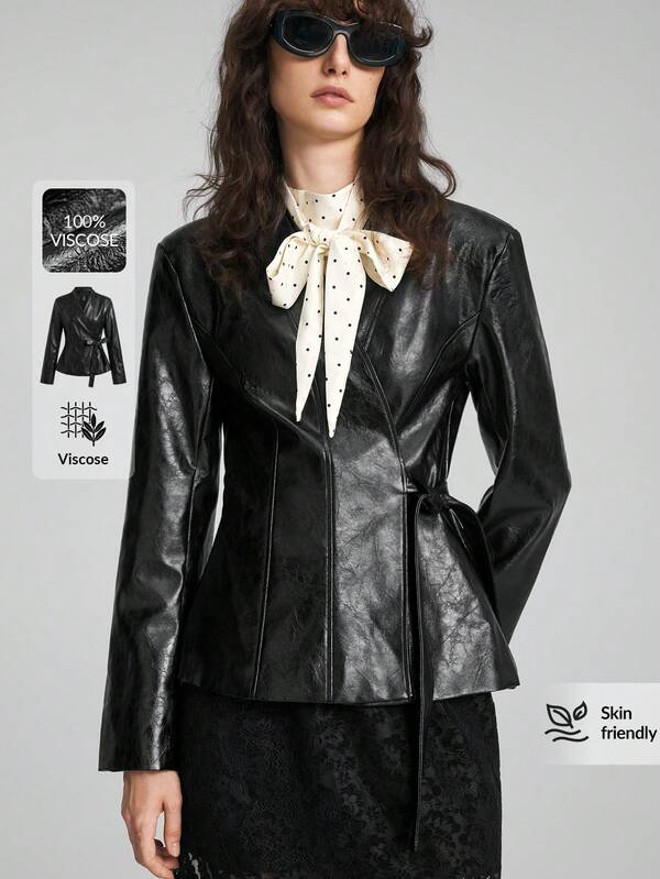Ontre 2026 Autumn/Winter New Black Waist-Cinching Women's Blazer, Modern Elegant Wedding Guest, Minimalist Romantic French Luxury Texture, Urban Fashion Business Casual, Office Wear, Low-Key Old Money Style, High-End Urban Commute Women's Apparel