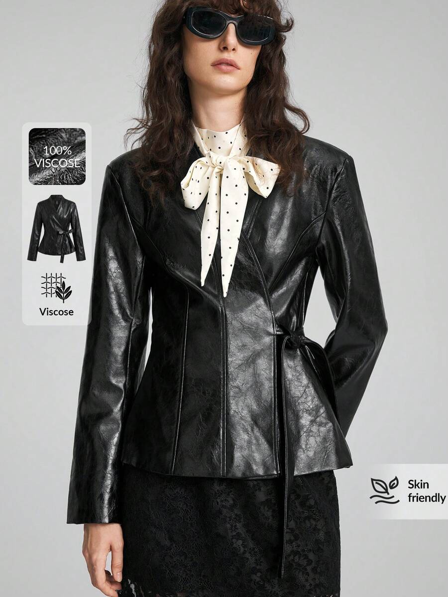 Ontre Fall Black Waist-Cinching Women's Blazer, Elegant Wedding Night ...