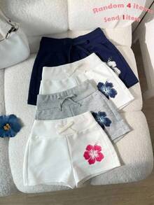 SHEIN Tween Girl Tween Girl Tween Girl High Waist Ribbed Bow Decor Knitted White Shorts - White - View 1