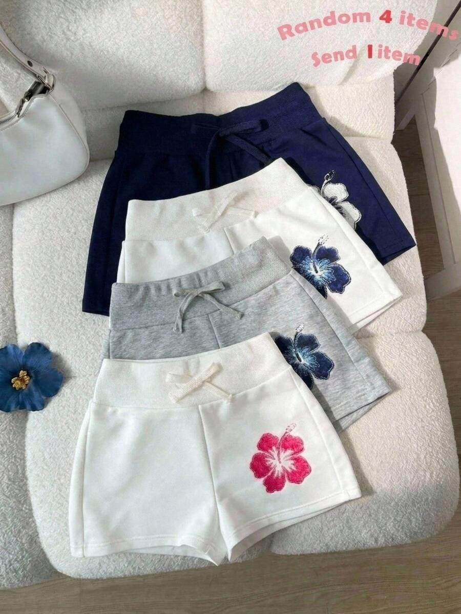 SHEIN Tween Girl Tween Girl Tween Girl High Waist Ribbed Bow Decor Knitted White Shorts - White - View 1