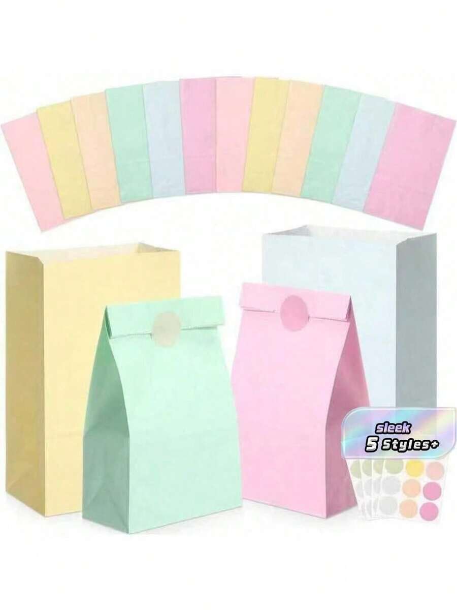 馬卡龍色派對伴手禮紙袋 糖果禮品袋附貼紙，適用於節日、嬰兒洗禮、生日、婚禮、週年慶派對 - 多色 - 查看 1
