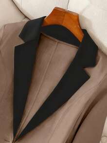 GlowEve CURVE Plus Size Elegant Fitted Notch Lapel Blazer, Single-Breasted Colorblock Casual Business Jacket, Autumn/Winter - Brown - View 5